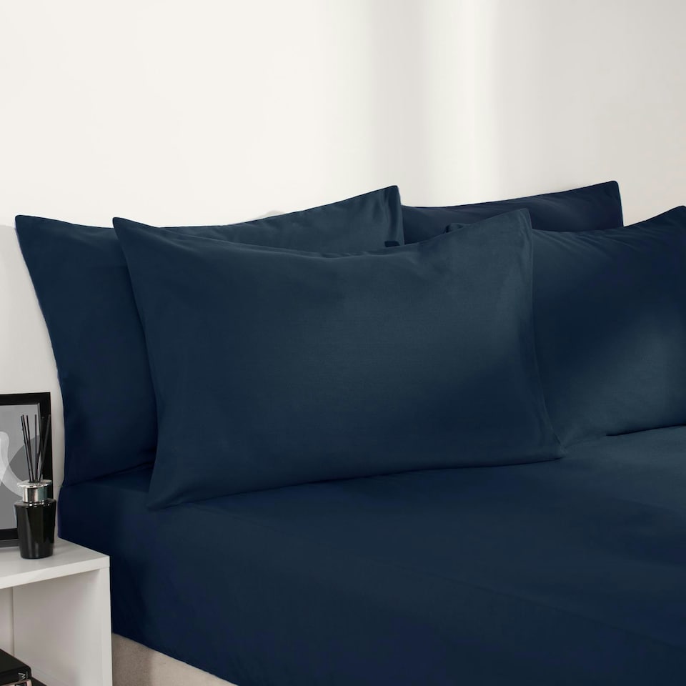 image 1 of OHS Soft Microfibre Plain 30cm Deep Fitted Bed Sheet, King - Navy Blue
