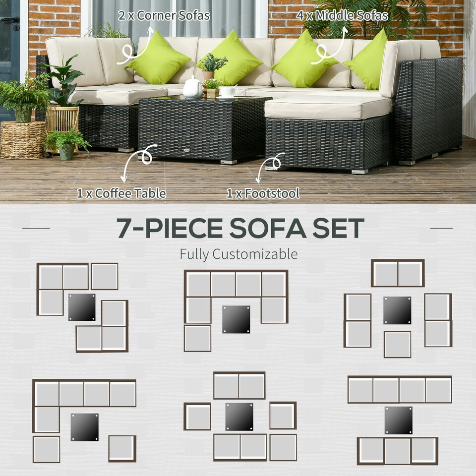 image 1 of Outsunny 8 Pieces Patio Rattan Sofa Set Outdoor Garden Furniture Set Brown