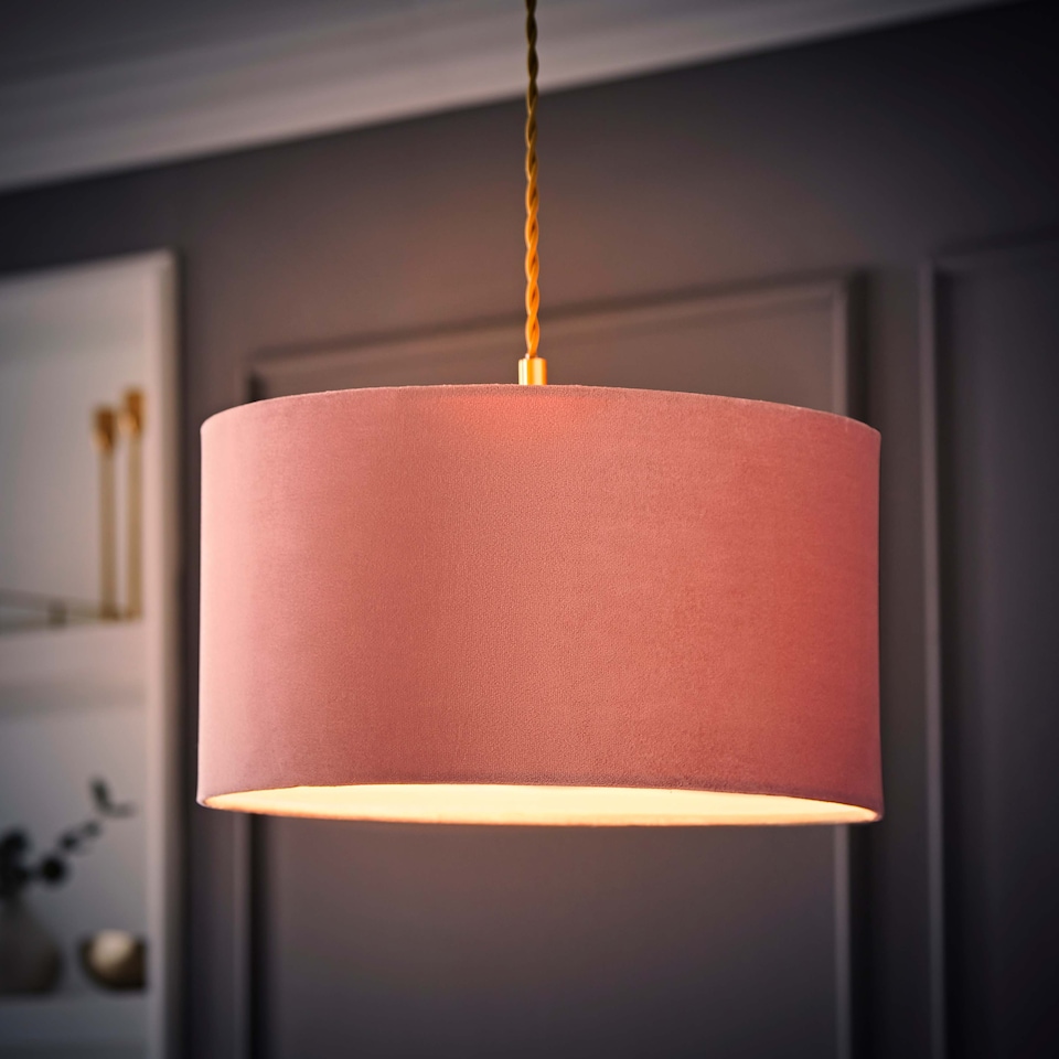 image 1 of ValueLights Reni Medium Pink Velvet Pendant Shade | Pink
