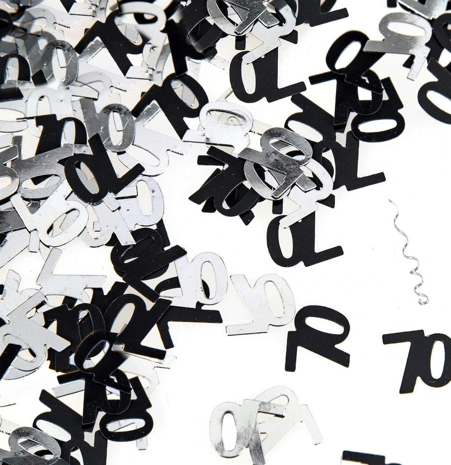 image 1 of 70th Birthday Confetti Black & Silver 1 pack x 14 grams birthday decoration Foil Metallic 1 pack
