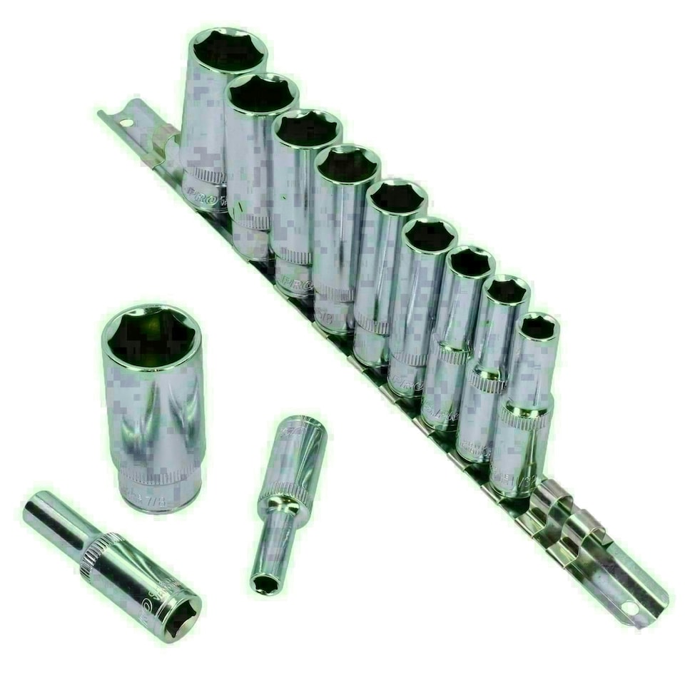 image 1 of 12pc Imperial SAE AF 1/4" - 7/8" Sockets 6 Point On Rail Deep 3/8" dr AT939