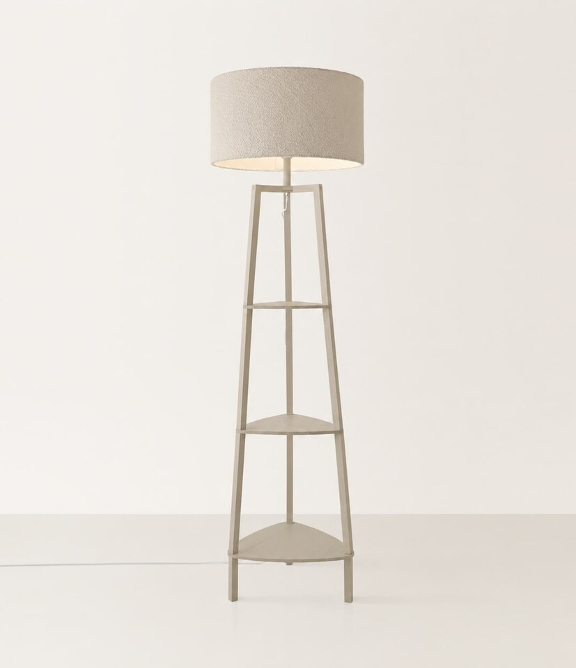 image 1 of ValueLights Hiru Cream 3 Shelf Floor Lamp Cream Boucle Shade