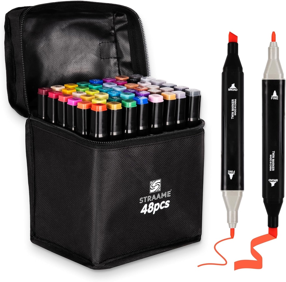 image 1 of Straame Alcohol Markers – Dual-Tip Colouring Pens, (Set of 48)