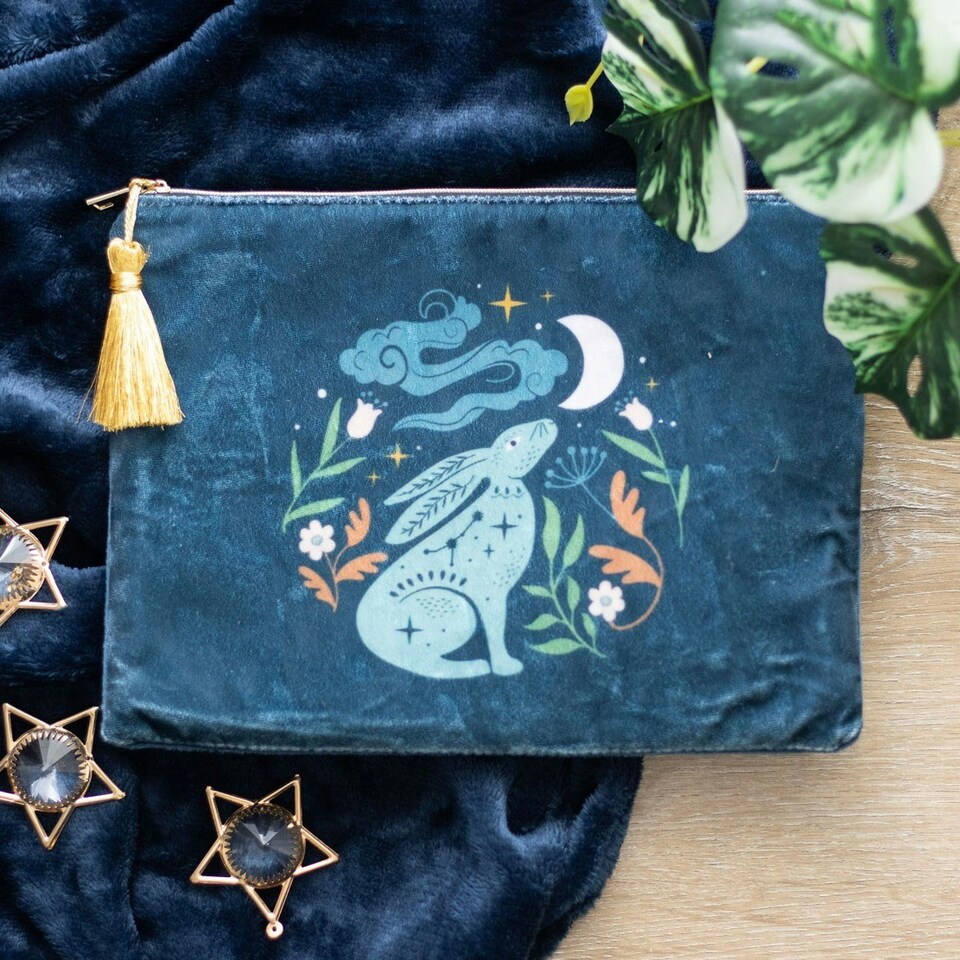 image 1 of Midnight Hare Velvet Makeup Bag Blue