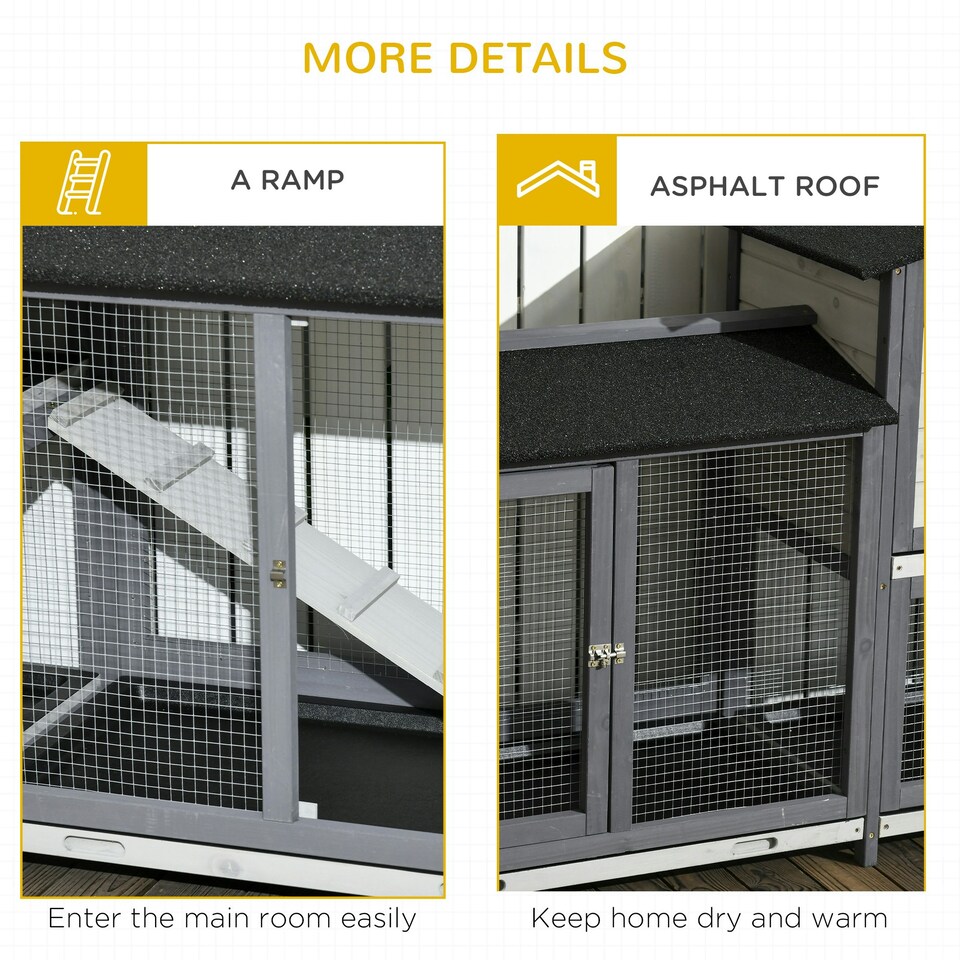 image 1 of PawHut Rabbit Hutch, Guinea Pig Hutch, 2-Tier Bunny House w/ Run, Grey