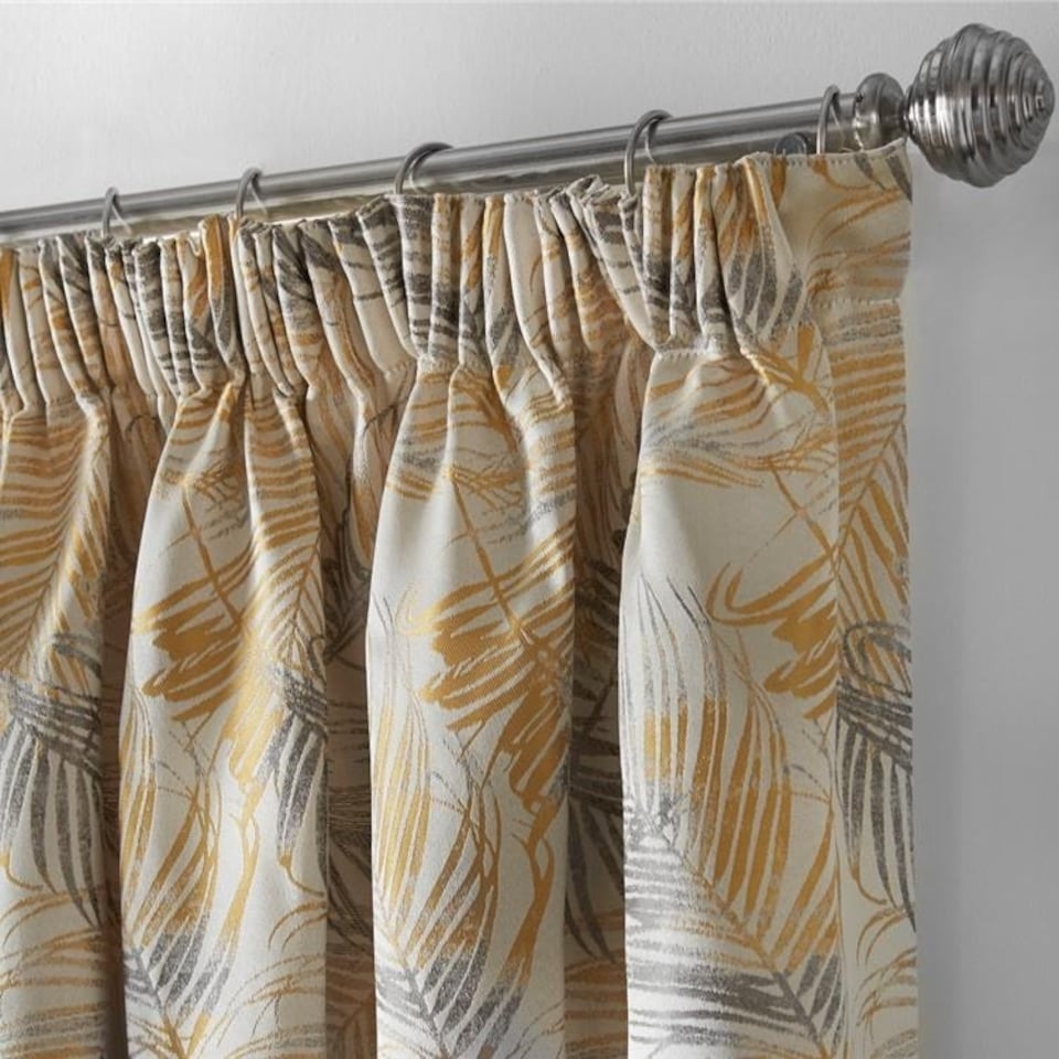 image 1 of Fij Pencil Pleat Taped Lined Curtains - 117cm x 229cm - Ochre/Silver