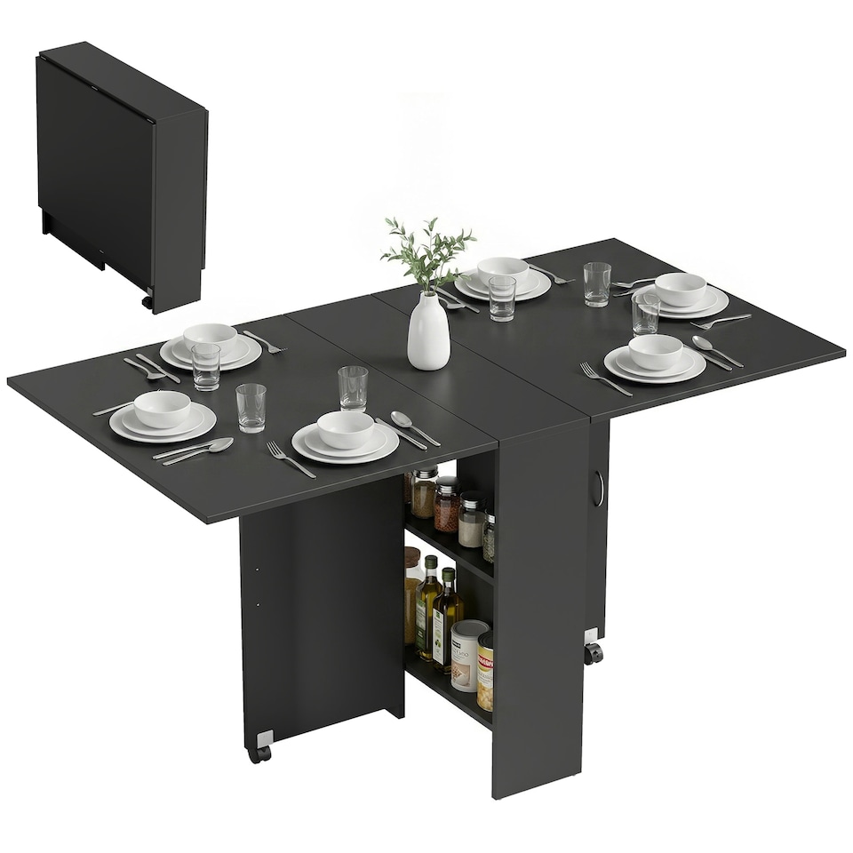 image 1 of HOMCOM 80-140 cm Folding Dining Table for 4-6 Drop Leaf Table Black