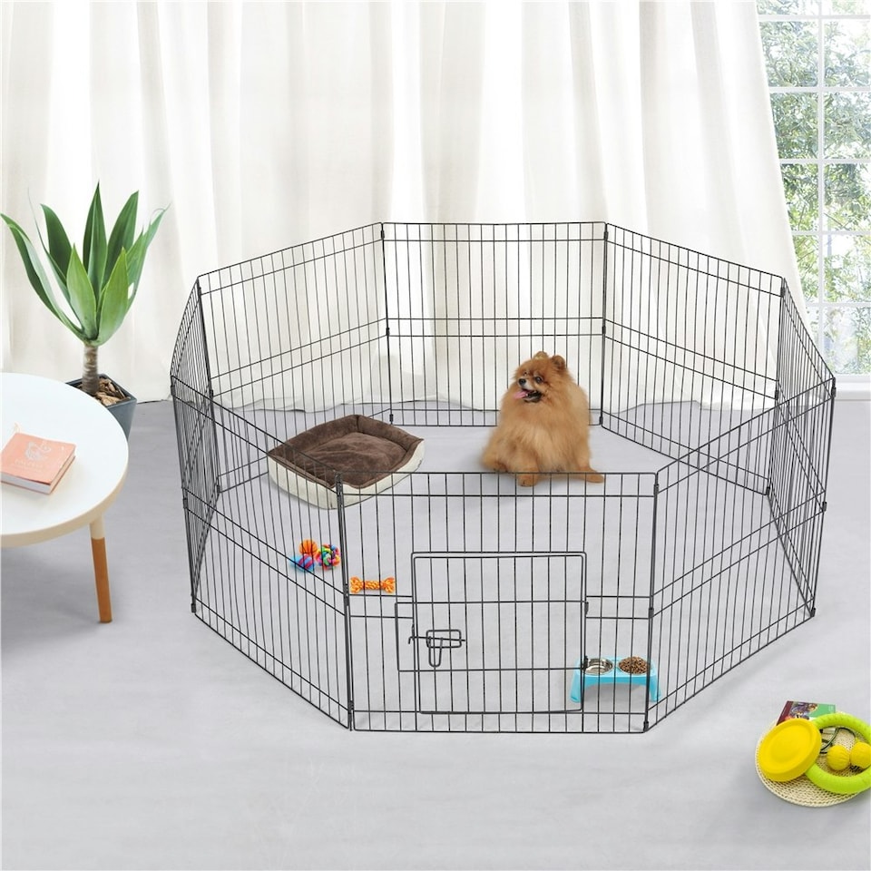 image 1 of Yaheetech 8-Panel Metal Pet Playpen, 61 × 61 cm Black