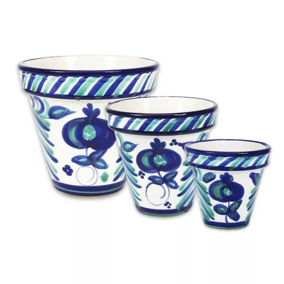 image 1 of Verano Spanish Ceramics Granada Set of 3 Plant Pots - 16-29cm White | White