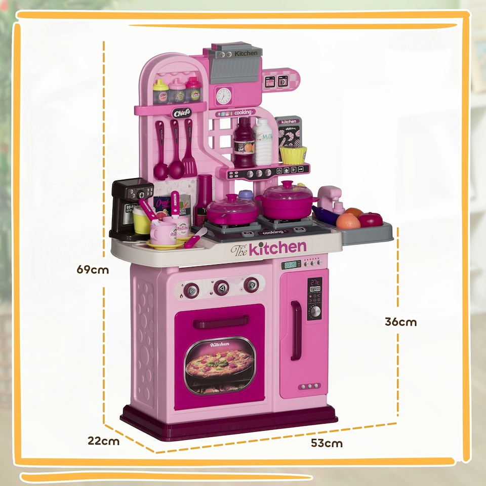 image 1 of AIYAPLAY Kids Kitchen with 33 Pieces, Light, Sound, Storage