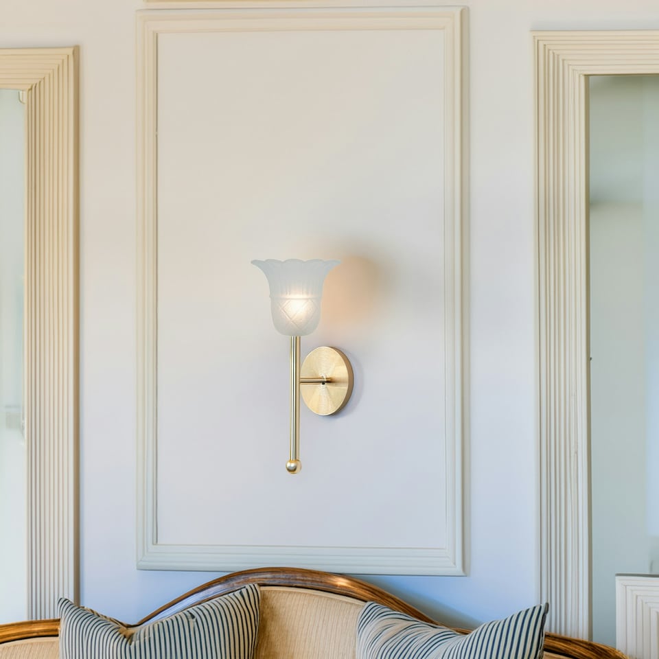 image 1 of Pair of Frosted White Floral Glass Shades with Ribbed Petal Trim for E14 and E27