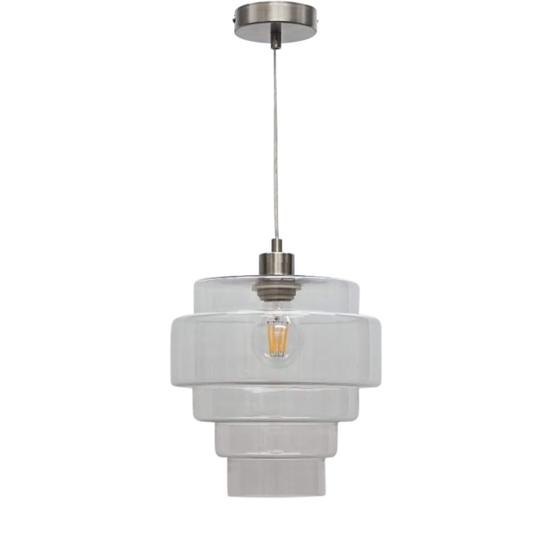 First Choice Lighting Benson - 5 Tier Clear Glass & Satin Nickel Ceiling Pendant Light