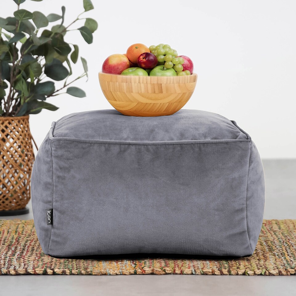 image 1 of Amara Velvet Bean Bag Pouffe Charcoal Grey | Grey | Charcoal Grey | 1