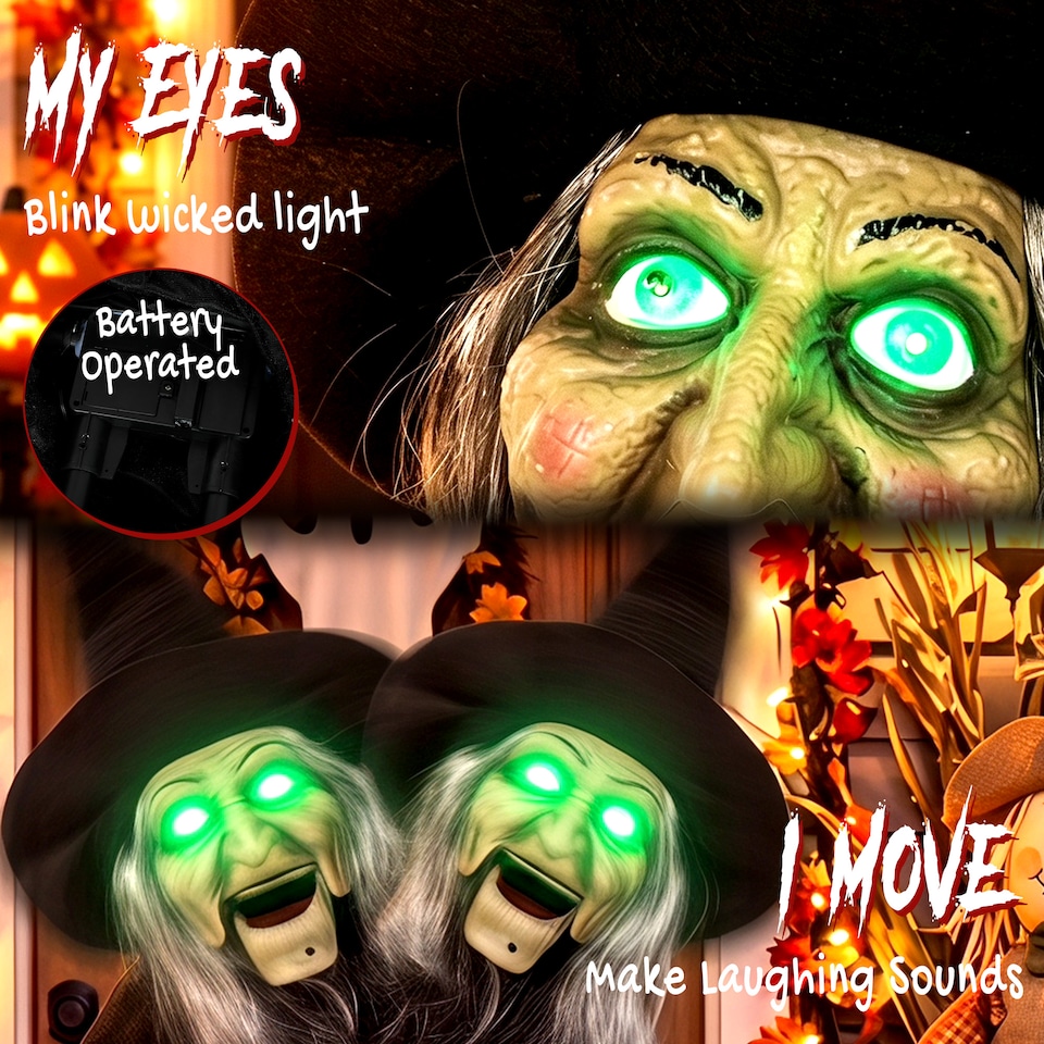 image 1 of HOMCOM 37" Animated Witch Halloween Decoration with Light Up Eyes for Party
