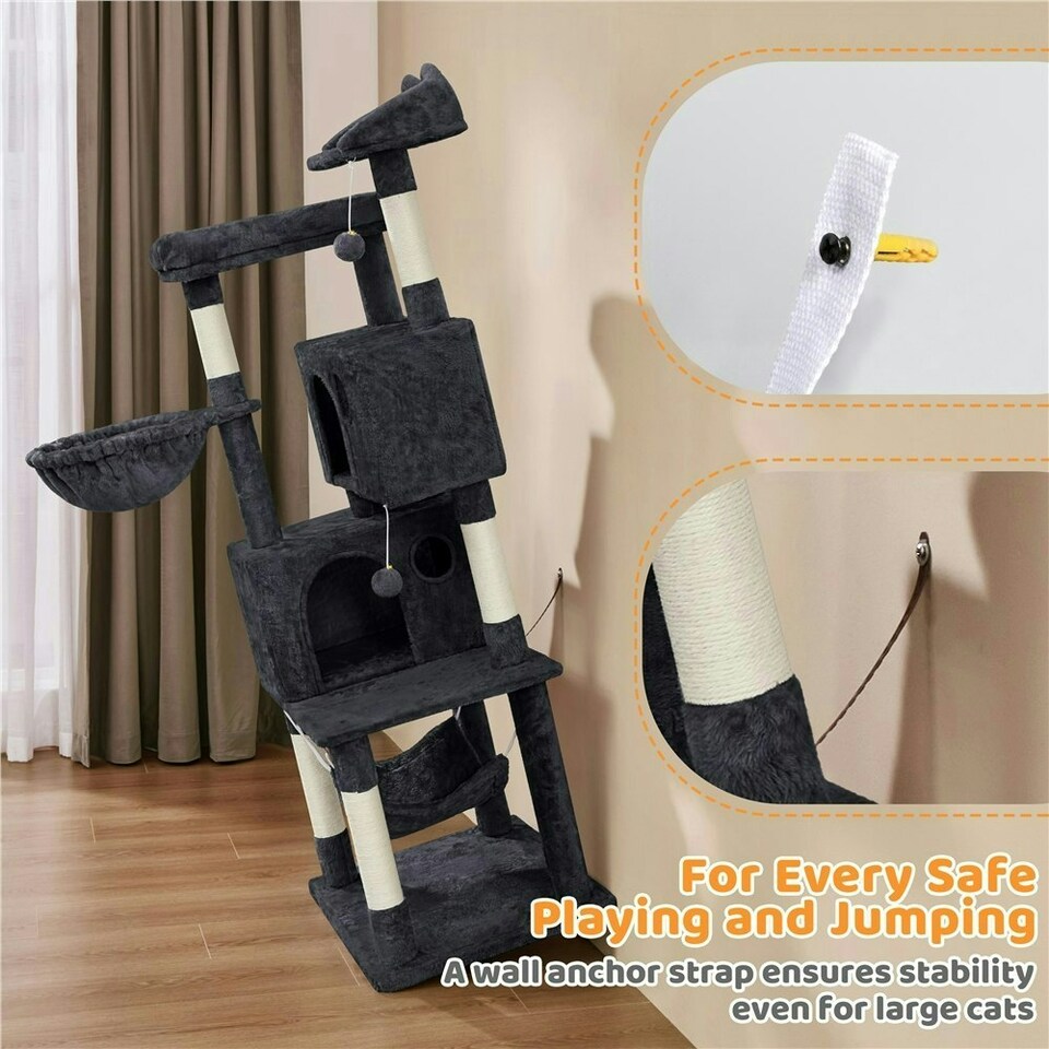 image 1 of Yaheetech 163 cm Large Cat Tower with Condos Platform Perch Black