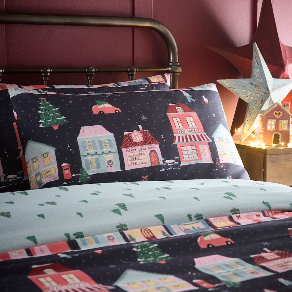 image 1 of Fusion Christmas Houses Duvet Cover Set Navy