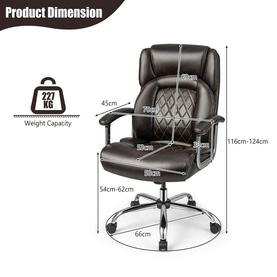 image 1 of COSTWAY Big & Tall Office Chair Adjustable Executive Chair Brown