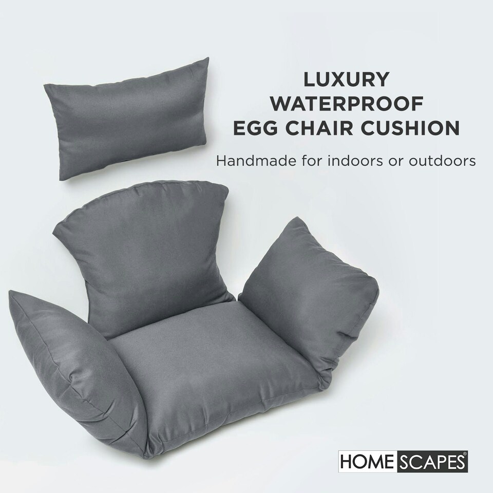 image 1 of Homescapes Luxury Waterproof Egg Chair Cushion With Headrest - Grey