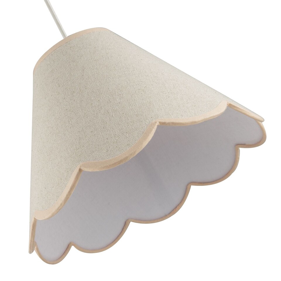 image 1 of Scallop Edge Natural Textured Linen Coolie Lamp Shade with Pink Trims | Pink | Pink | 1