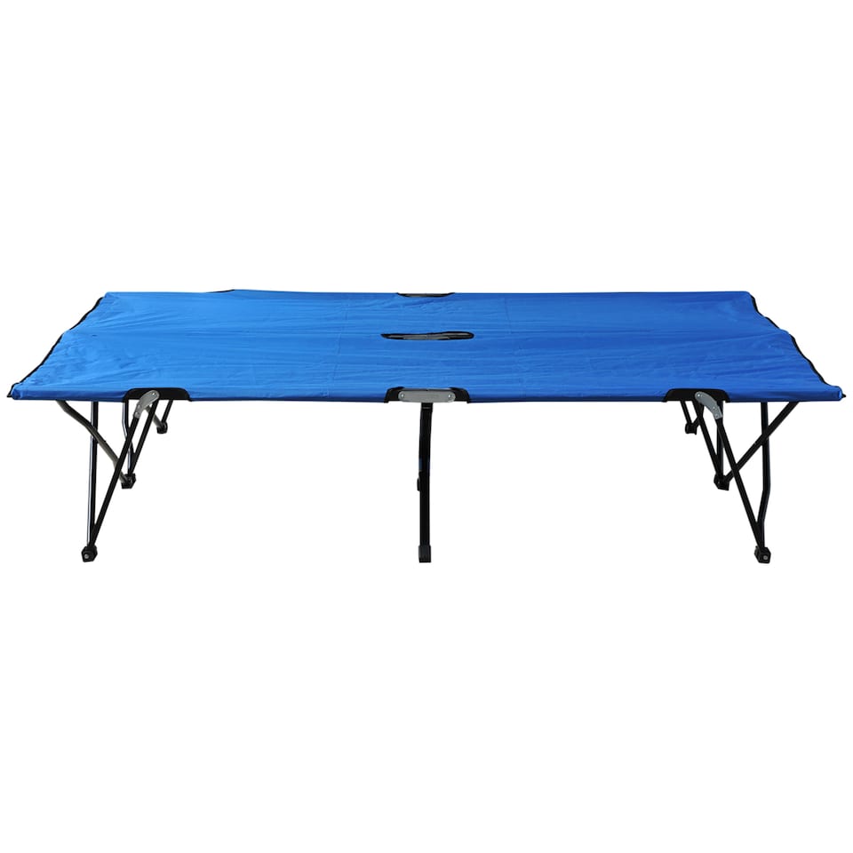 image 1 of Outsunny Double Camping Bed Camping Cot Foldable Sunbed Outdoor Patio Sleeping Bed Super Light with Carry Bag Blue