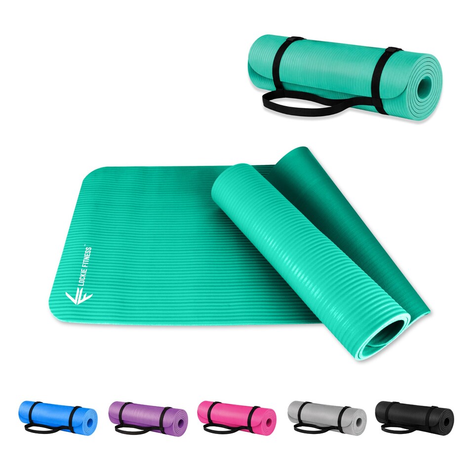 image 1 of Lockie Fitness Yoga Mat 8 mm Thick, Non Slip Exercise Mat for Women and Men, TPE Foam Pilates Mat, Gym Mat for Home Workout, Yoga, Pilates, Exercise & Gymnastics, 180 x 60 cm, Teal
