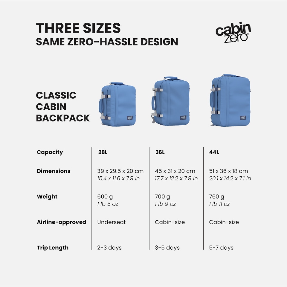 image 1 of CabinZero Classic Cabin Backpack 36L, Carry-on Approved with Lightweight Build