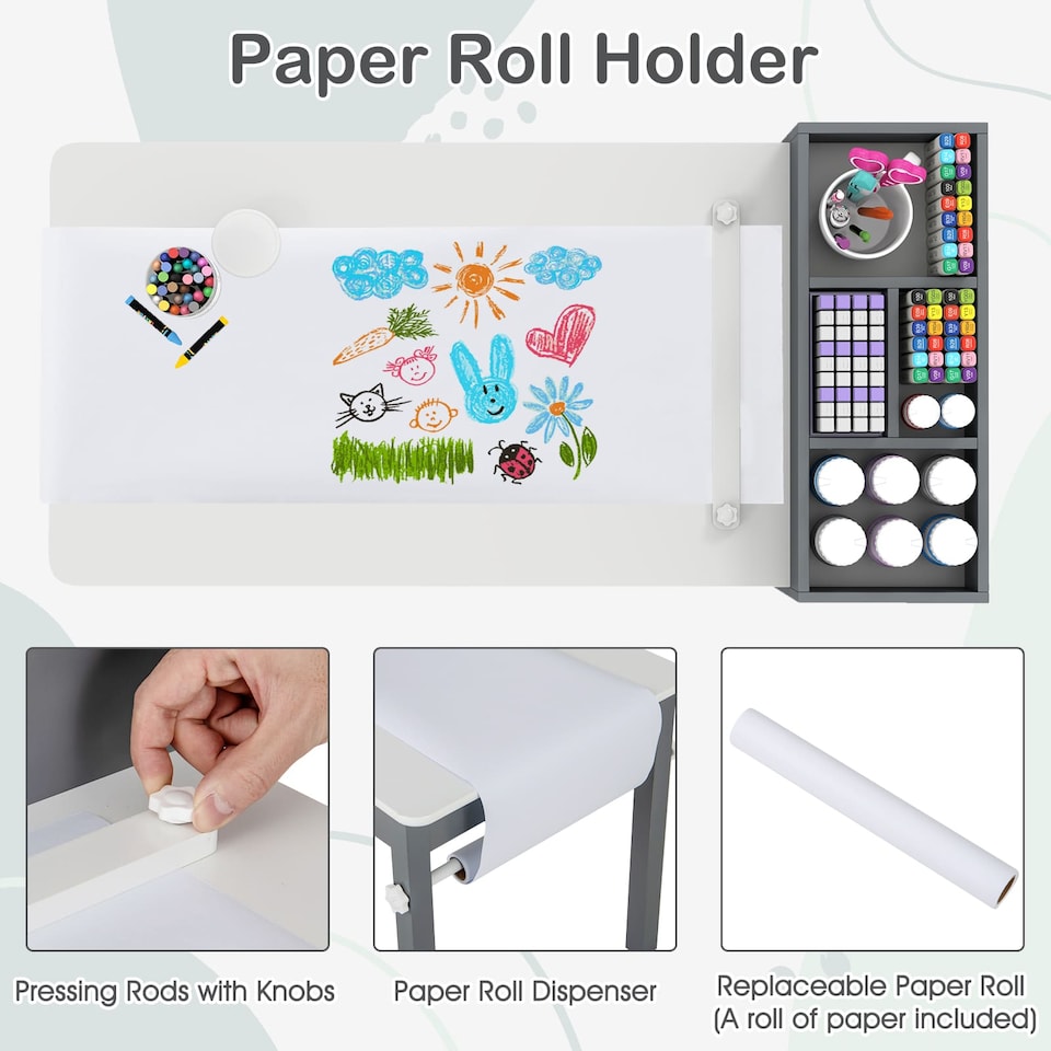 image 1 of COSTWAY Kids Art Table and Chairs Set with 2 Chairs Grey