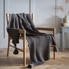Copenhagen Grey Knitted Tassels Throwover Bed Throw Blanket 127 x 152cm | Grey