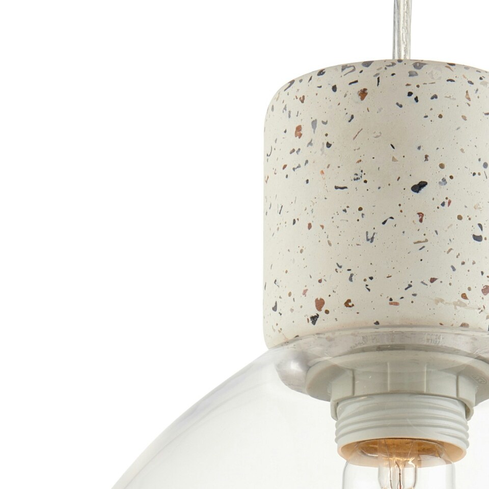 image 1 of First Choice Lighting Treson Clear Glass and White Terrazzo Concrete Pendant Grey | Clear