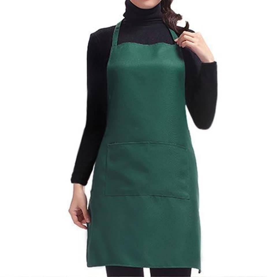 Plain Coloured Kitchen Apron with Front Pocket Adult Polyester Cooking Chef Butcher Baking Craft DIY Apron with Waist Ties & Neck Strap