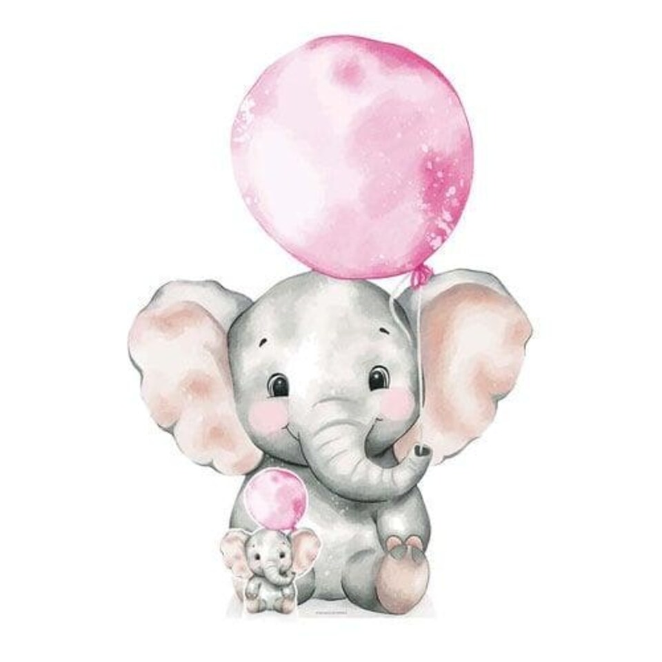 image 1 of Elephant with Pink Balloon Lifesize Cardboard Cutout 133cm Pink