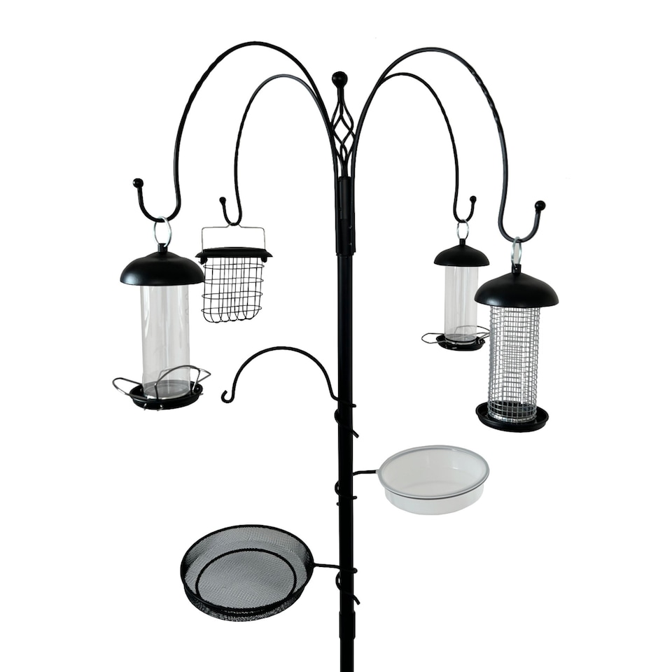 image 1 of Wild Bird Decorative Feeding Station with 4 Feeders, Tray & Bath
