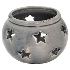 Hill Interiors Ceramic Star Candle Holder - Grey - 15cm x 18cm x 18cm