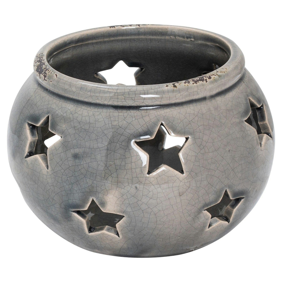 image 1 of Hill Interiors Ceramic Star Candle Holder - Grey - 15cm x 18cm x 18cm