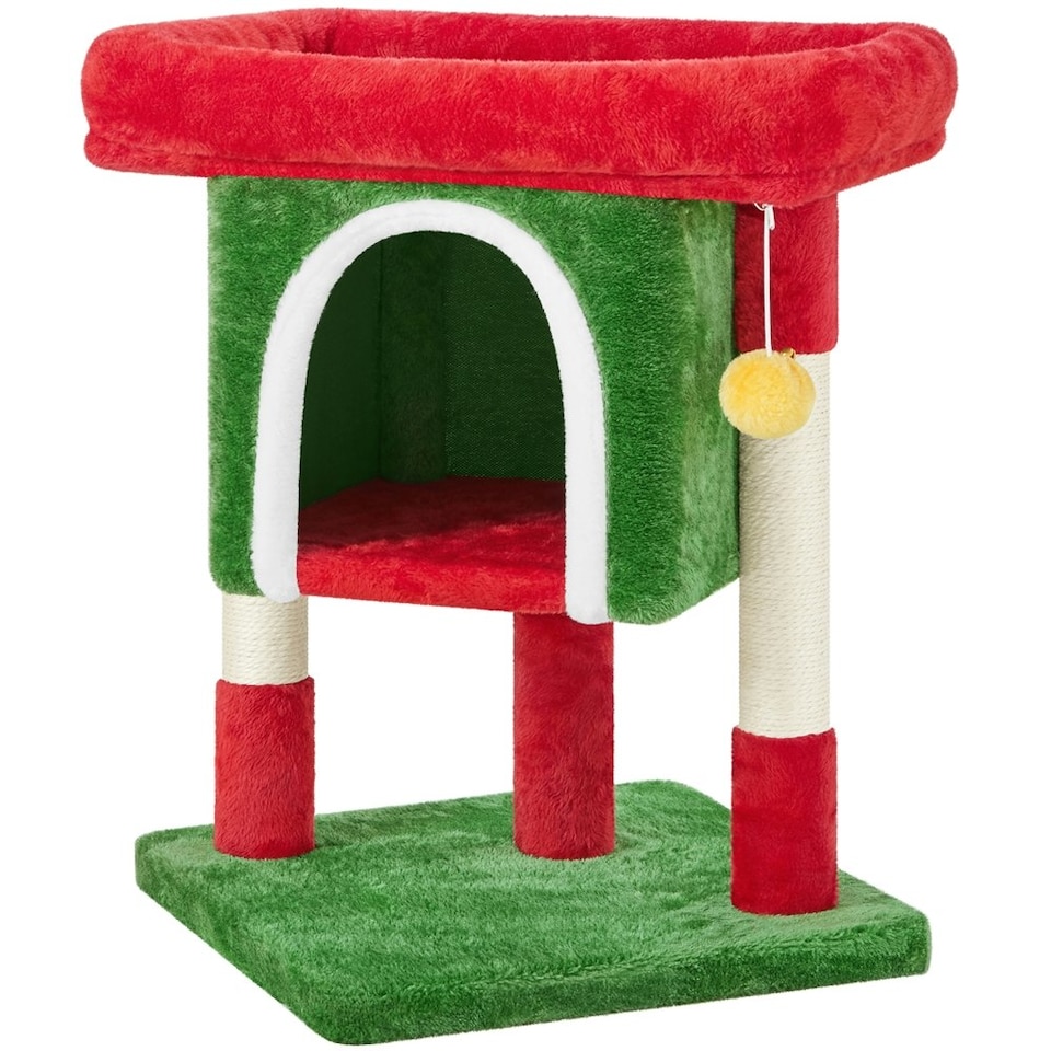 image 1 of Yaheetech 2-Level Cat Tree with Condo Red/Green