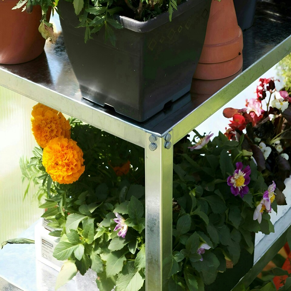 image 1 of Lacewing Twinpack Traditional 2 Tier Greenhouse Staging Shelving Bench in Silver 119cm