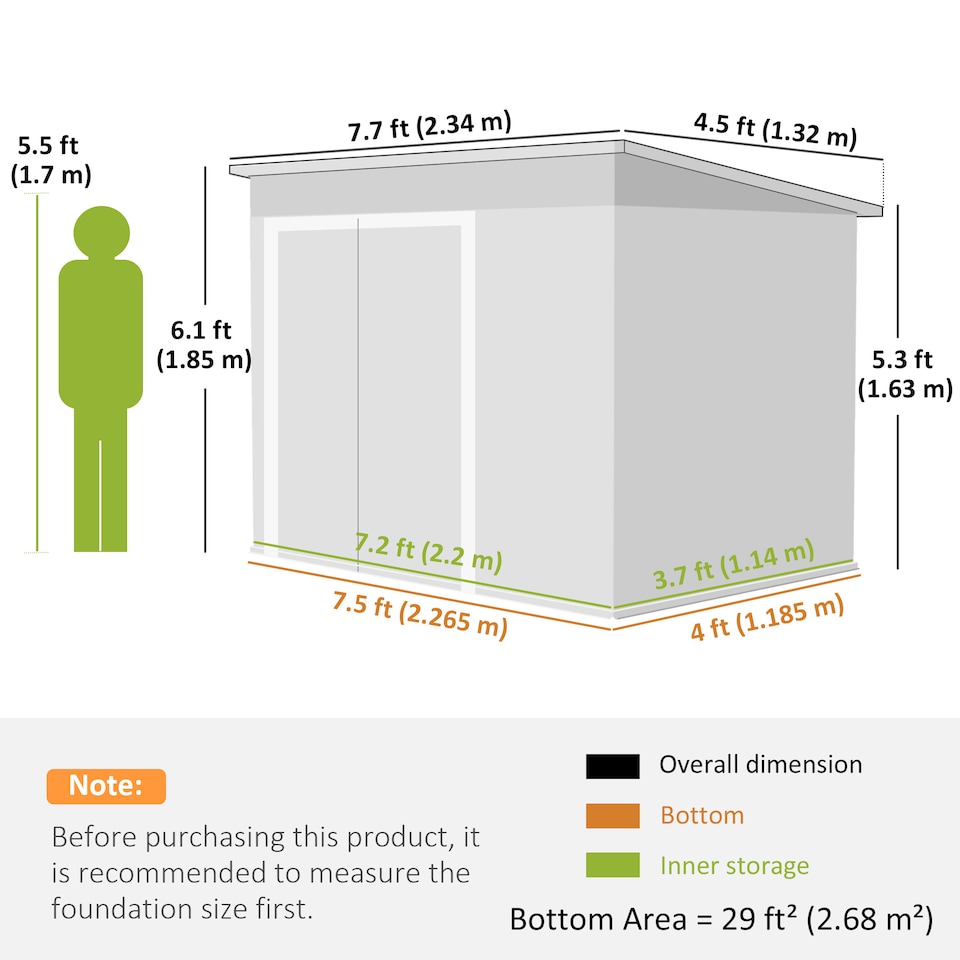 image 1 of Outsunny Outdoor Storage Shed, 7.5 x 4.3ft Metal Garden Shed | Green