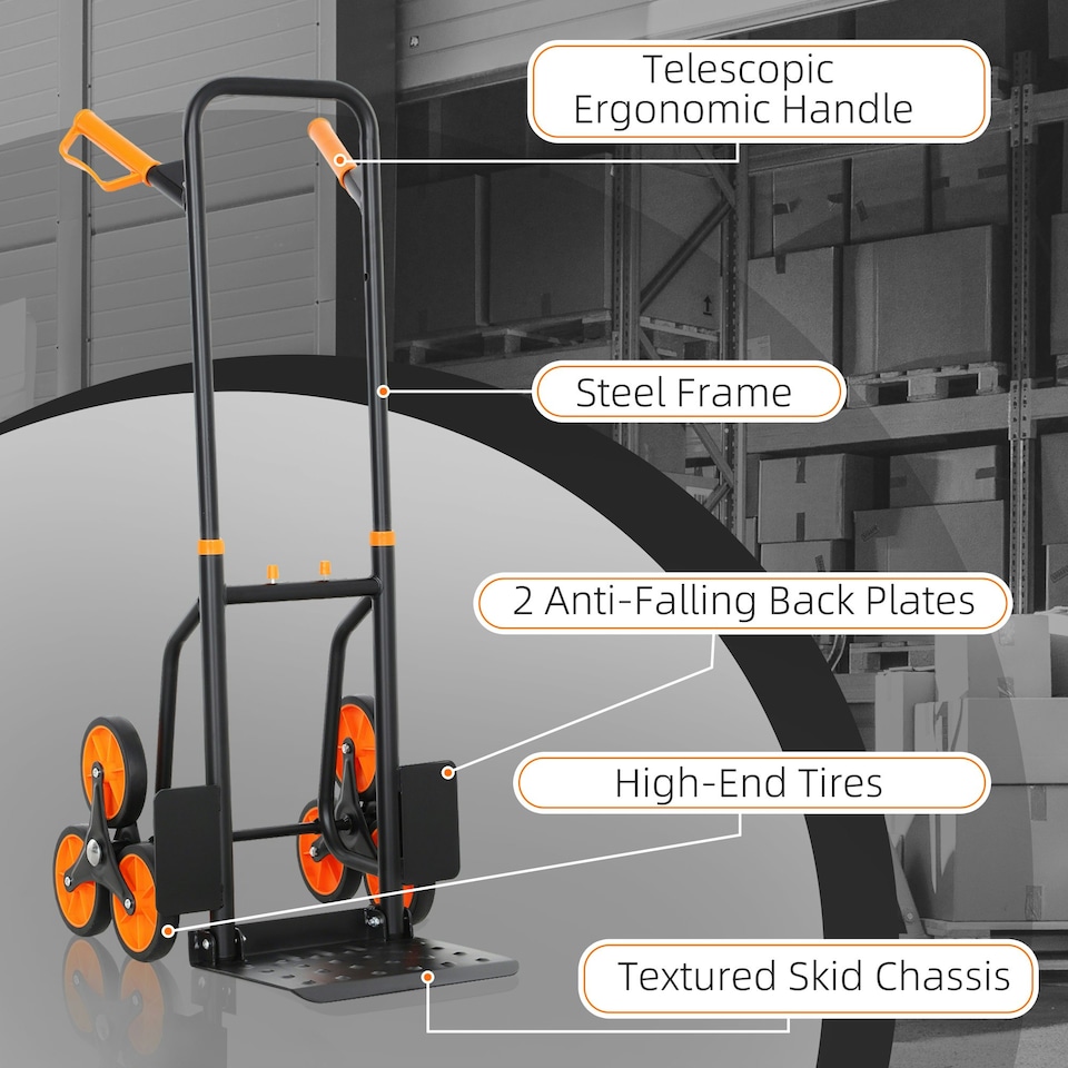 image 1 of DURHAND Trolley Hand Trucks 6-Wheels Foldable Load Cart Steel, Orange