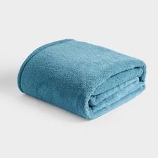 OHS Teddy Fleece Soft Warm Plush Cosy Plain Dyed Throw Over Bed Blanket, 125x150cm Blue | Denim Blue
