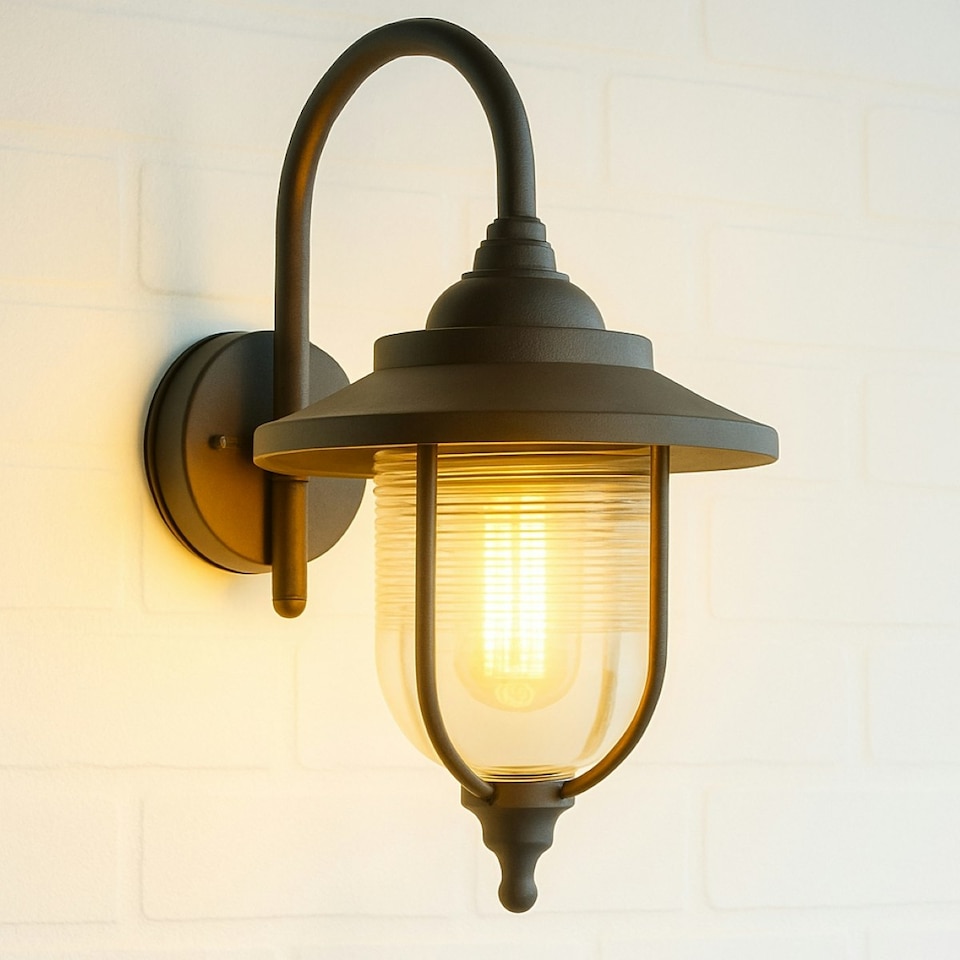 image 1 of CGC JEMIMA Black Fisherman Hooked Outdoor Wall Lantern Light Black