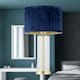 image 6 of Aura - Satin Brass Table Lamp with Navy Blue Pleated Velvet Shade Bronze | Blue
