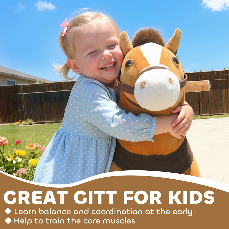 image 1 of AIYAPLAY Ride On Horse, Plush Animal Walking Horse Toy with Wheels, Brown