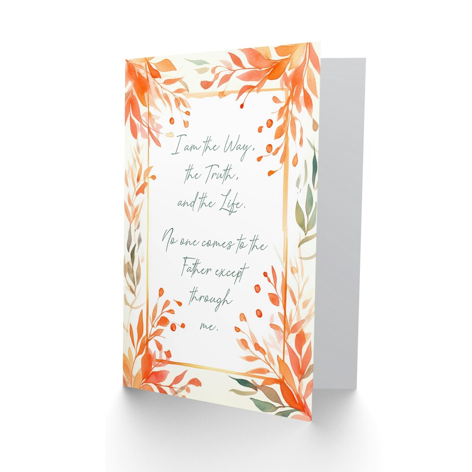 image 1 of The Way The Truth The Life Bible Quote Orange Floral Christian Birthday Card