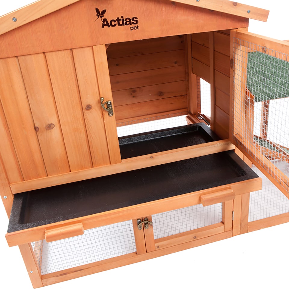 image 1 of Actiaspet - Portable Wooden Rabbit Hutch with Run (Fir & Plywood) | 147cm x 52cmx 85.5cm