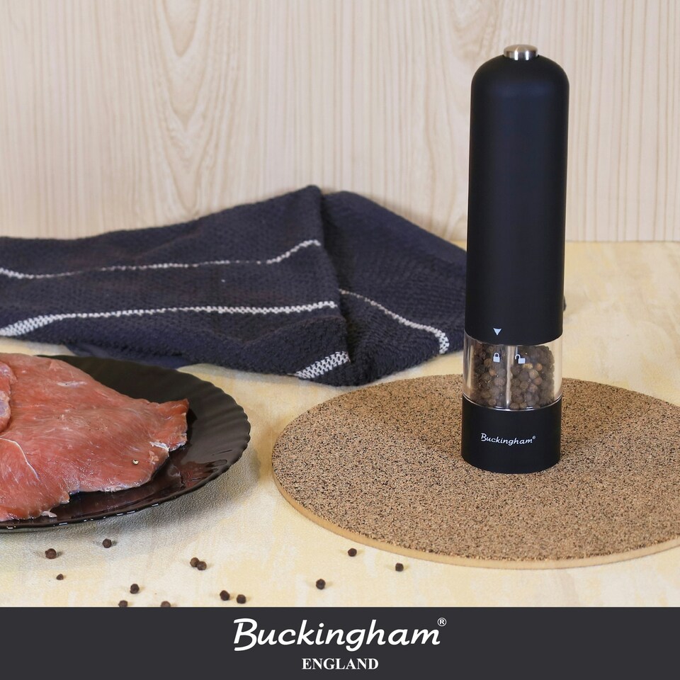 image 1 of Buckingham Electric Salt & Pepper Mill Set black ABS Plastic Soft Touch