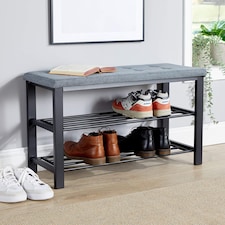 Metal Shoe Bench with Storage Shelfs For Entryway Hallway Seating | Grey