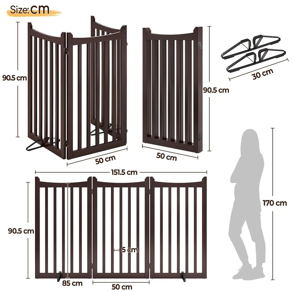 image 1 of Yaheetech 3-Panel Pet Puppy Fence with Two Support Feet, 50 × 90.5 cm | Multi | Espresso | Not provided