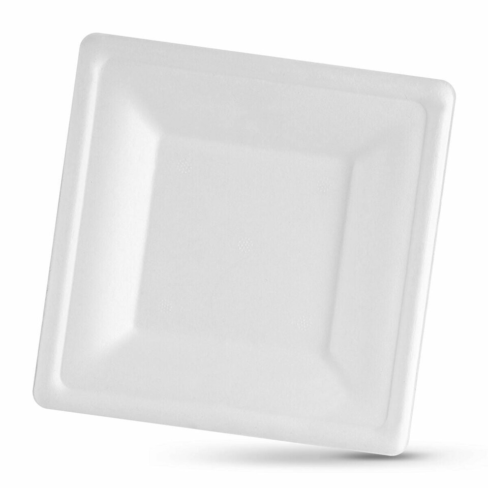 image 1 of Plate set Algon Disposable White Sugar Cane Squared 26 cm (8 Units) N/A