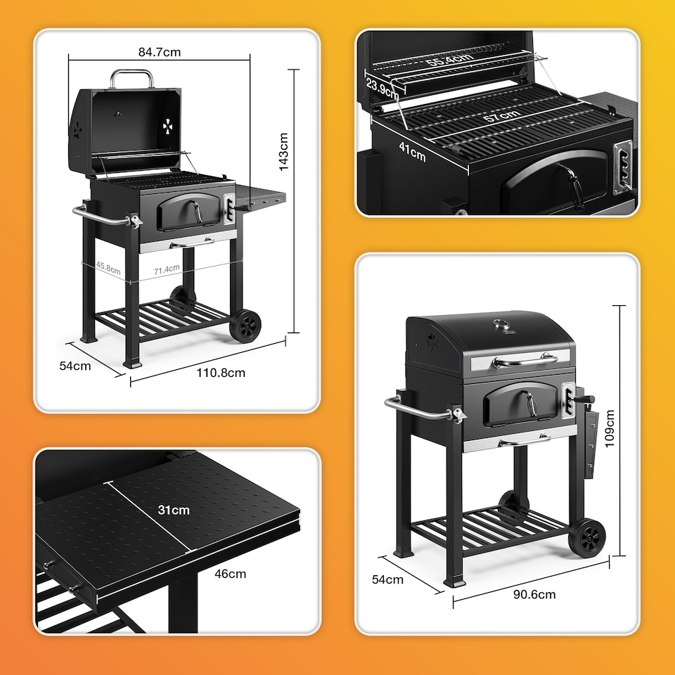 image 1 of VonHaus Charcoal BBQ XL Portable Barbecue with 1 Shelf
