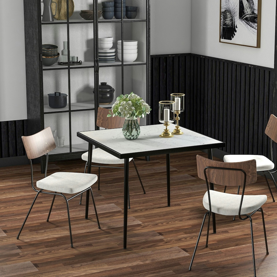 image 1 of Outsunny Outdoor Dining Table for 4 with Marble Effect Tempered Glass Top White